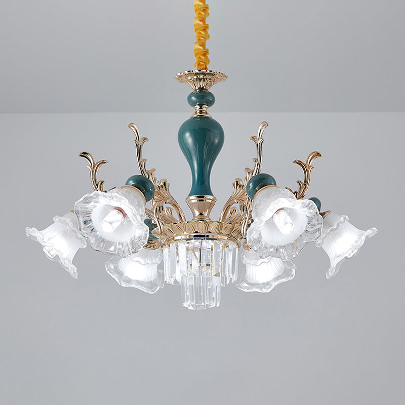 Traditional Blue Crystal Chandelier With 6/8 Heads For Clear Floral Ceiling Suspension Lighting
