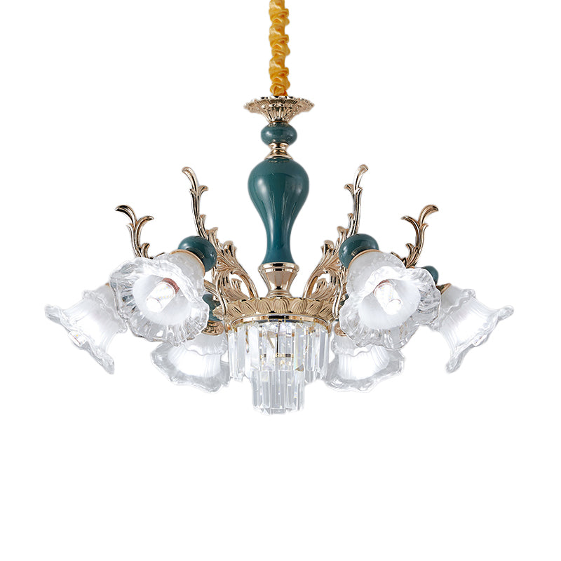 Traditional Blue Floral Crystal Chandelier Suspension Lamp with 6/8 Heads