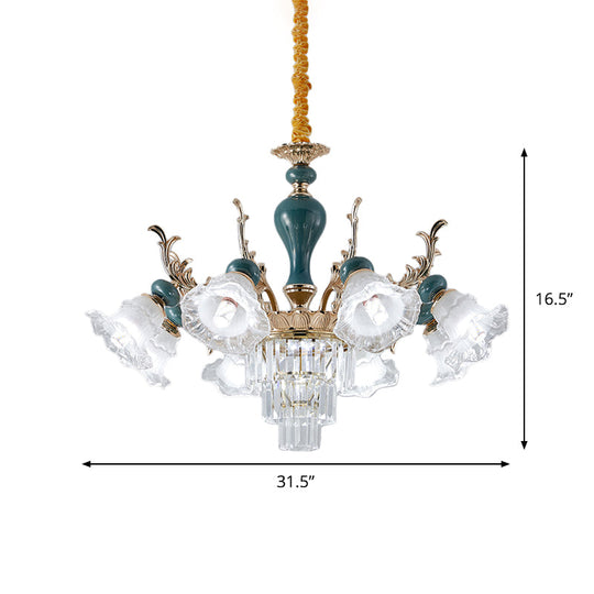 Traditional Blue Crystal Chandelier With 6/8 Heads For Clear Floral Ceiling Suspension Lighting