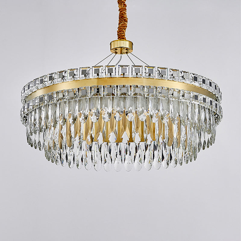 2-Tier Crystal LED Chandelier, Modern Living Room Pendant Light in Gold, 18"/23.5" Width