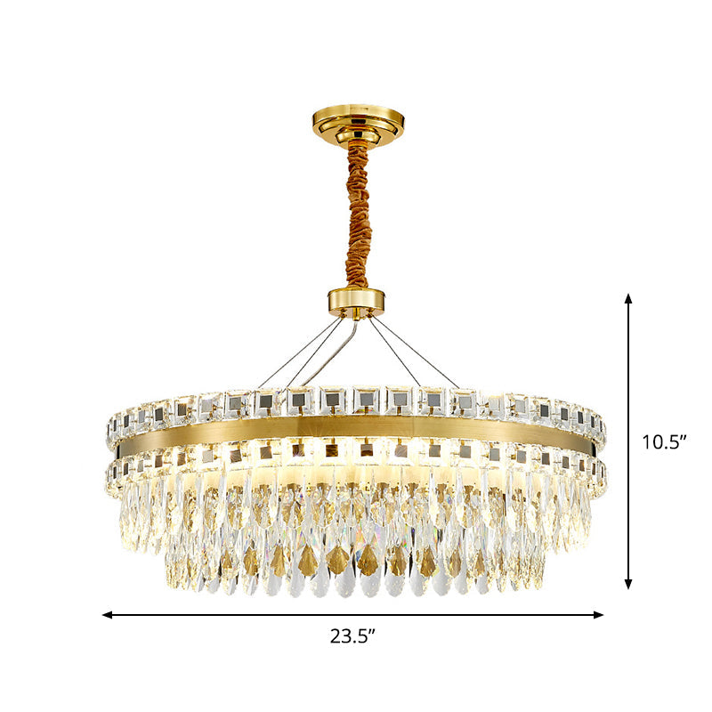 2-Tier Crystal LED Chandelier, Modern Living Room Pendant Light in Gold, 18"/23.5" Width