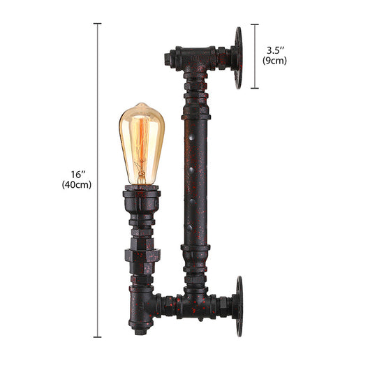 Industrial Wrought Iron Wall Sconce With Bronze Finish & Water Pipe - 1-Light Indoor Lighting