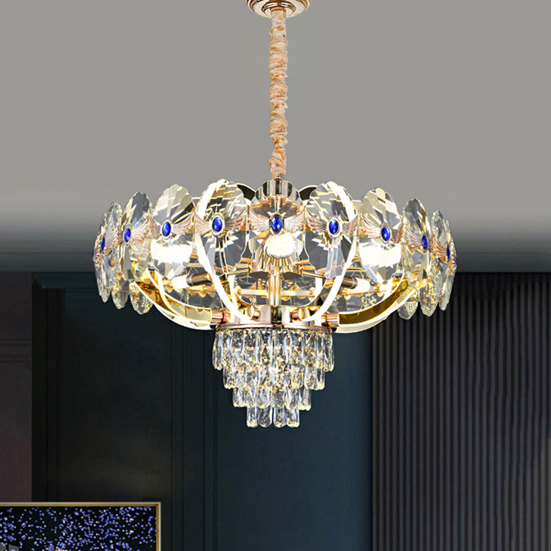 Modern LED Chandelier with Crystal Shade - Gold Oblong Pendant Light
