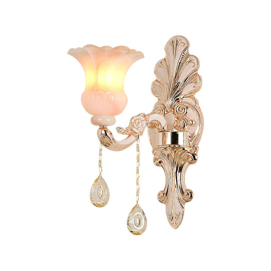 Chic Flower Shade Crystal Champagne Wall Light - Classic 1/2-Head Mounted Fixture