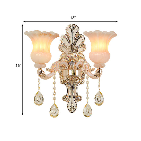 Chic Flower Shade Crystal Champagne Wall Light - Classic 1/2-Head Mounted Fixture