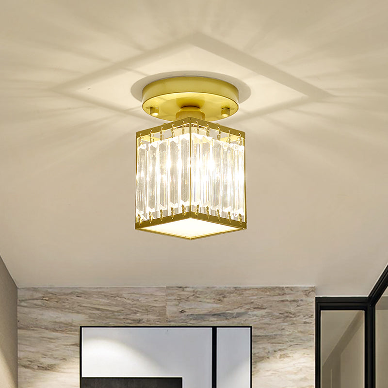 Sleek Crystal Semi Flush Mount Ceiling Light For Foyer - Round/Square Shape Small Size 1 Bulb