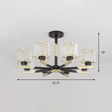 Modern Cylindrical Crystal Semi Flush Chandelier In Black - 6/8-Head Living Room Ceiling Light
