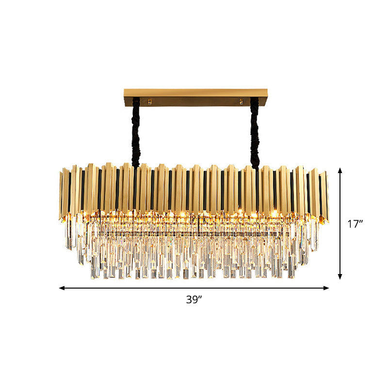 Gold Oblong Crystal Rod Pendant - Postmodern 10-Light Kitchen Island Light