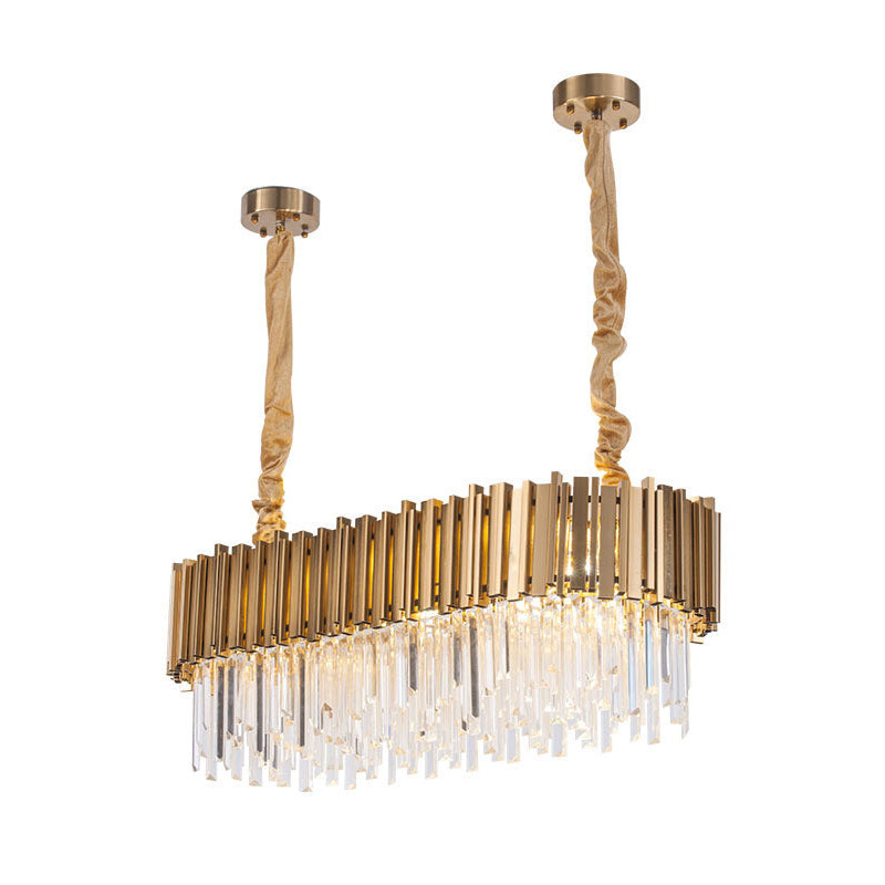 Modern Oblong Island Pendant Lamp With Crystal Rods In Gold - 6/8 Light 23.5/31.5 Wide