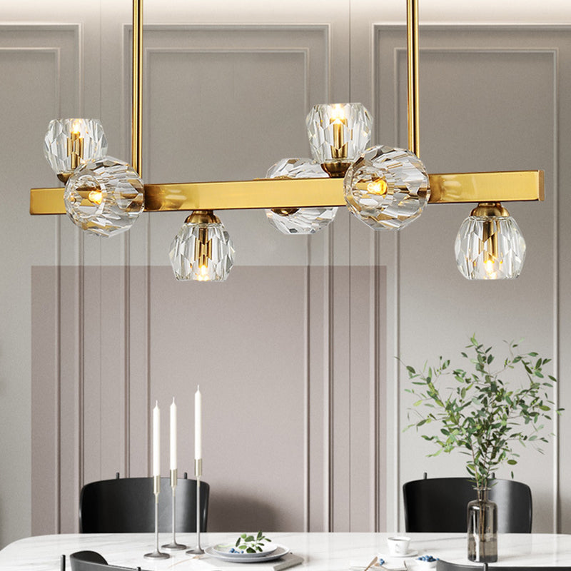Postmodern Crystal Ball Pendant - Gold Branch Design | 7-Light Island Lighting For Dining Room