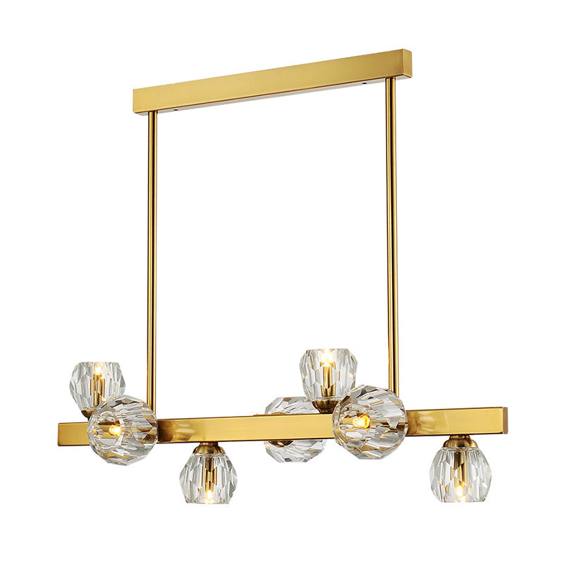 Postmodern Crystal Ball Pendant - Gold Branch Design | 7-Light Island Lighting For Dining Room