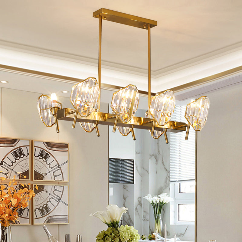 Gold Crystal Shield Pendant Light With 8 Bulbs - Postmodern Kitchen Island Lighting