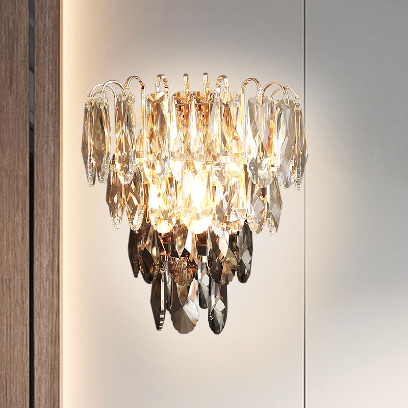 Modern Crystal 3-Light Tiered Bedroom Wall Sconce Flush Mount Clear And Smoke Shades
