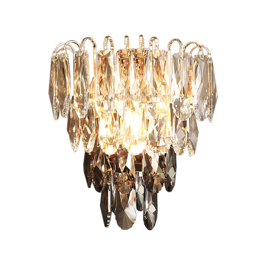 Modern Crystal 3-Light Tiered Bedroom Wall Sconce Flush Mount Clear And Smoke Shades