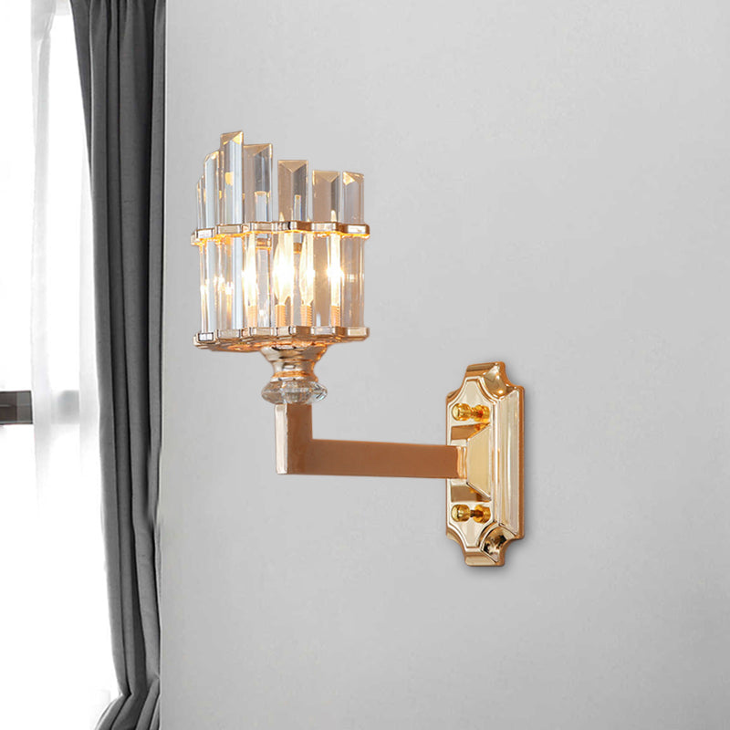 Gold Wall Mounted Lamp: Postmodern Clear Tri-Sided Crystal Rod Design