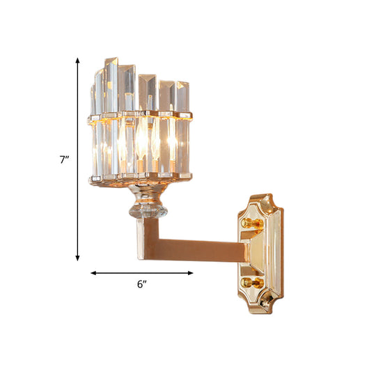 Gold Wall Mounted Lamp: Postmodern Clear Tri-Sided Crystal Rod Design