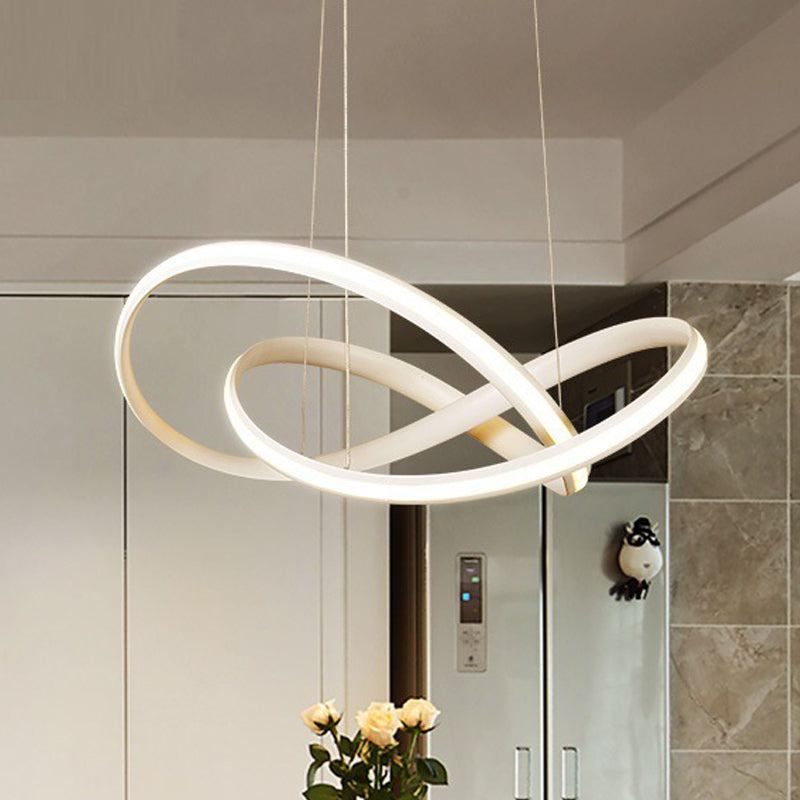 Minimalistic Metal Crossing Ring LED Ceiling Chandelier in Warm/White Light - Coffee/White