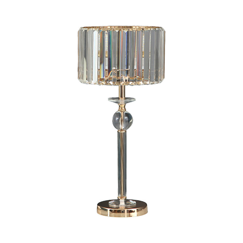 Clear Crystal Table Lamp With Drum Shade - Modern Bedchamber Nightstand Light In Champagne 10/8 W