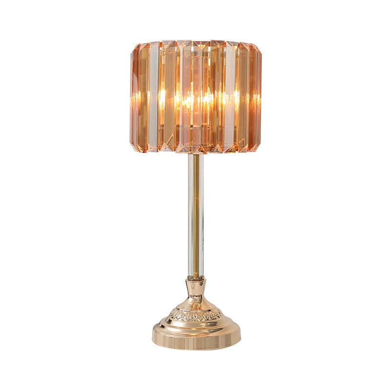 Clear Crystal Table Lamp With Drum Shade - Modern Bedchamber Nightstand Light In Champagne 10/8 W