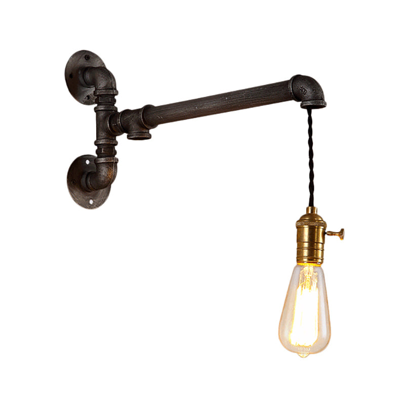 Steampunk Open Bulb Wall Light In Aged Silver - Hanging Cord And Pipe 1 Metal Mount Fixture