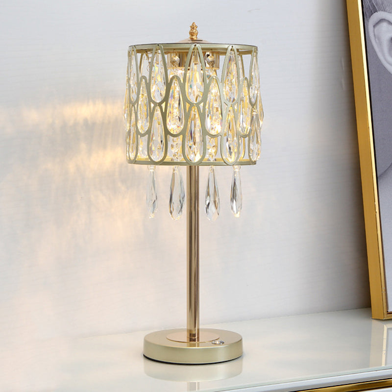 Adalyn - Contemporary Metal Nightstand Lamp with Crystal Raindrops Encrusted.
