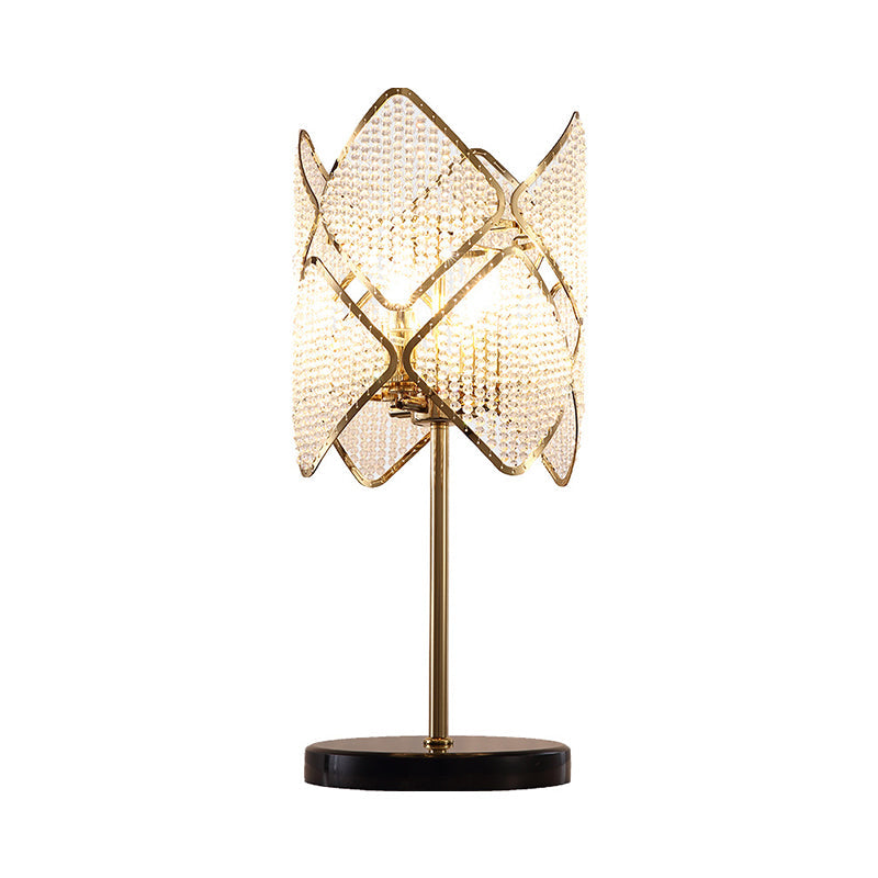 Contemporary Rhombus Crystal Beads Table Lamp With Gold/Chrome Finish - Perfect For Bedroom Lighting