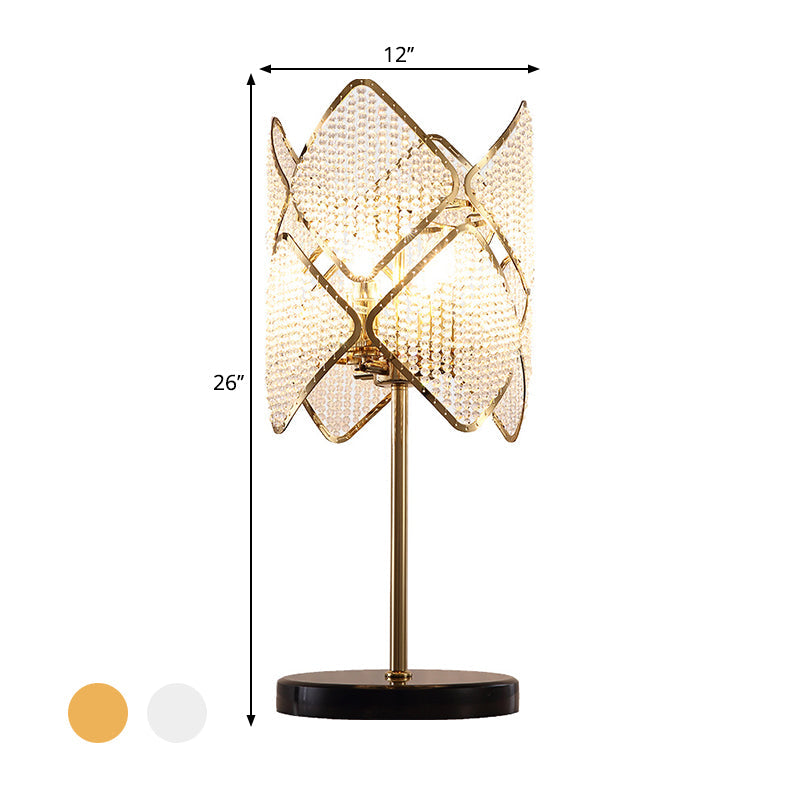 Rastaban - 1- Clear Crystal Beads Gold/Chrome Table Light Rhombus 1 Head Contemporary Night Stand Lamp for Sleeping Room