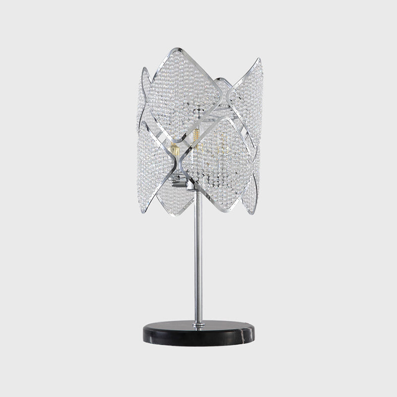 Contemporary Rhombus Crystal Beads Table Lamp With Gold/Chrome Finish - Perfect For Bedroom Lighting