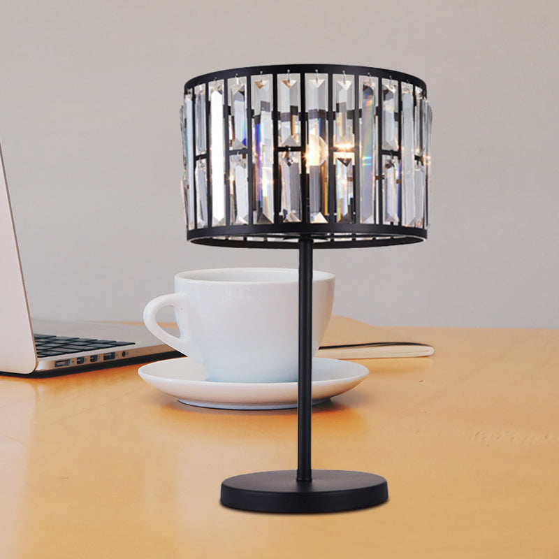 Modern Gold/Black Crystal Block Nightstand Lamp - Stylish Cylinder Table Light For Drawing Room