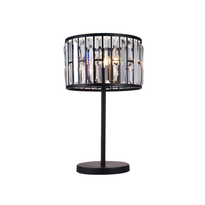 Giulia - Stylish Gold/Black 1 Bulb Nightstand Lamp Modern Crystal Blocks Embedded Cylinder Table Light for Drawing Room