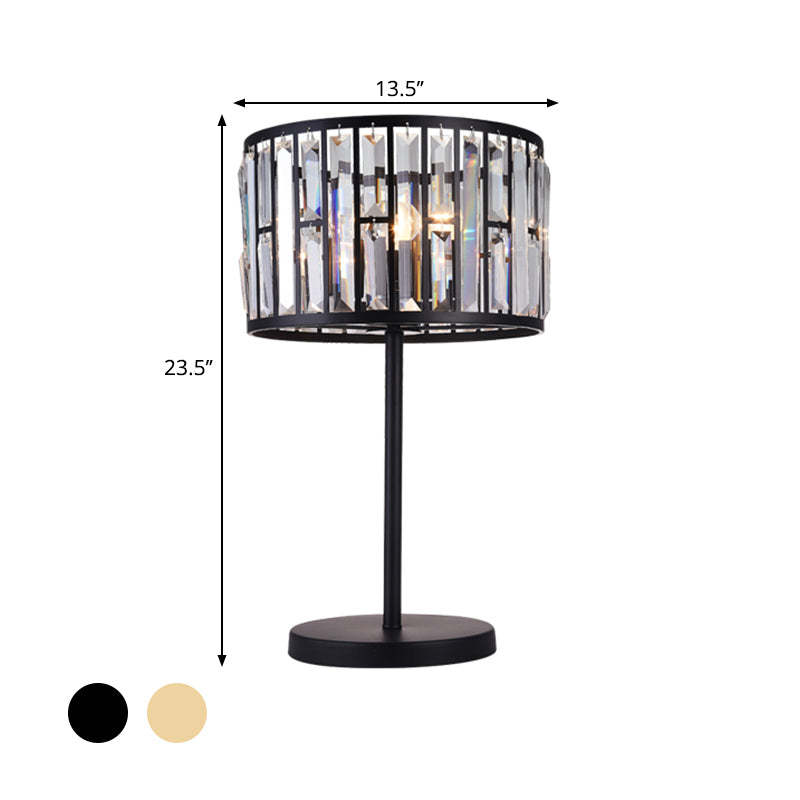 Modern Gold/Black Crystal Block Nightstand Lamp - Stylish Cylinder Table Light For Drawing Room