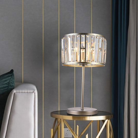 Modern Gold/Black Crystal Block Nightstand Lamp - Stylish Cylinder Table Light For Drawing Room Gold