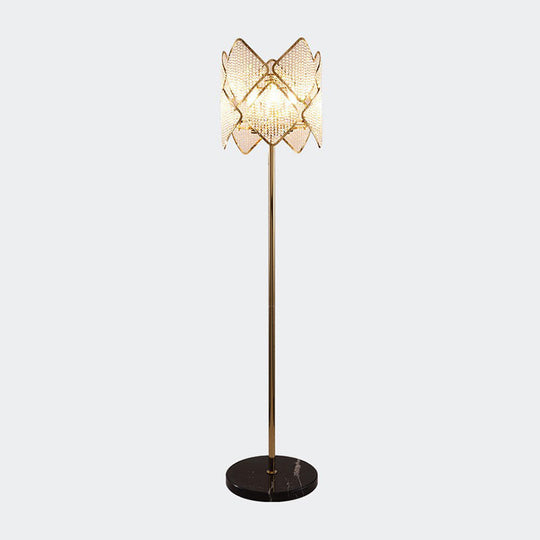 Modern Round Parlor Floor Lamp With Clear Crystal Strand 1 Head Gold/Chrome Light & Rhombus Design