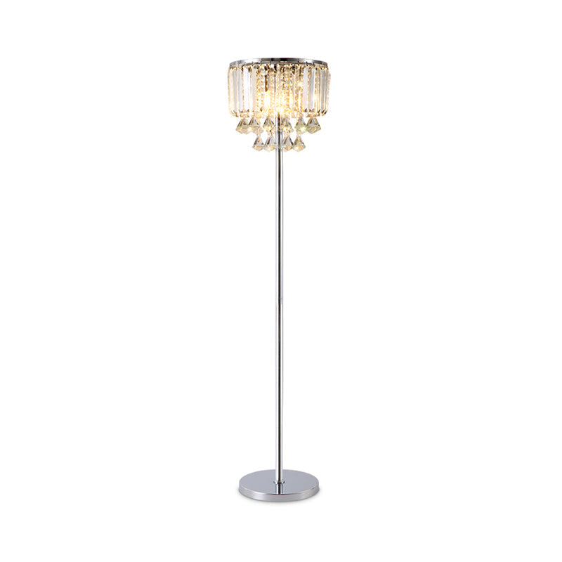 Contemporary Crystal Draping Floor Lamp - Sleek Chrome Finish | Ideal For Great Room Reading