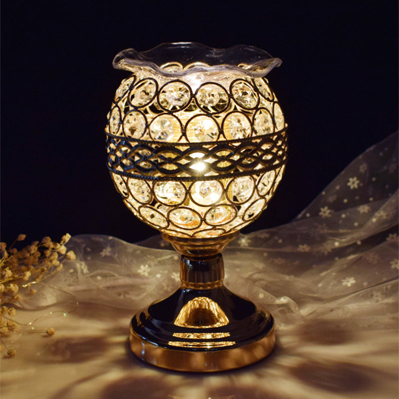 Modern Crystal Encrusted Nightstand Lamp - Cylinder/Round/Square Design Gold Finish Single Bulb /