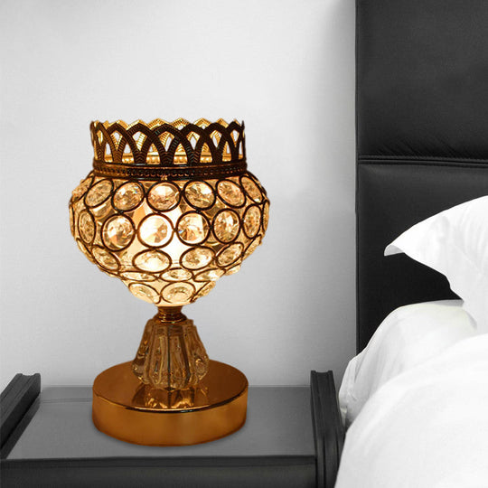 Gold Crystal Desk Lamp: Cuboid/Globe/Crown Design For Contemporary Bedroom Night Table / A