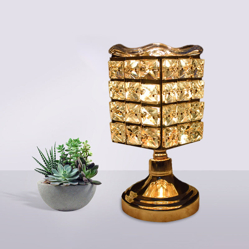 Gold Crystal Desk Lamp: Cuboid/Globe/Crown Design For Contemporary Bedroom Night Table / C