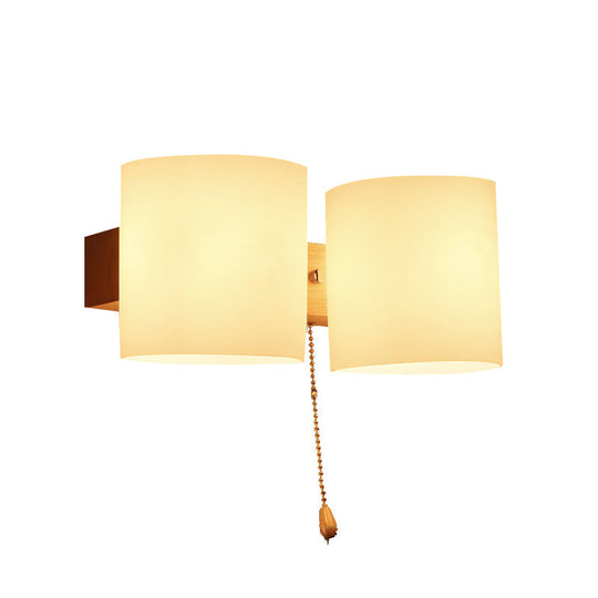 Cylinder Shade Frosted Glass Japanese Wall Lamp - Beige Bedroom Lighting