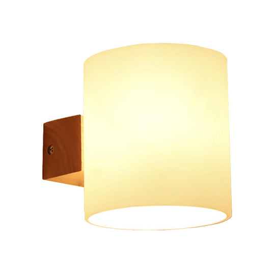 Cylinder Shade Frosted Glass Japanese Wall Lamp - Beige Bedroom Lighting