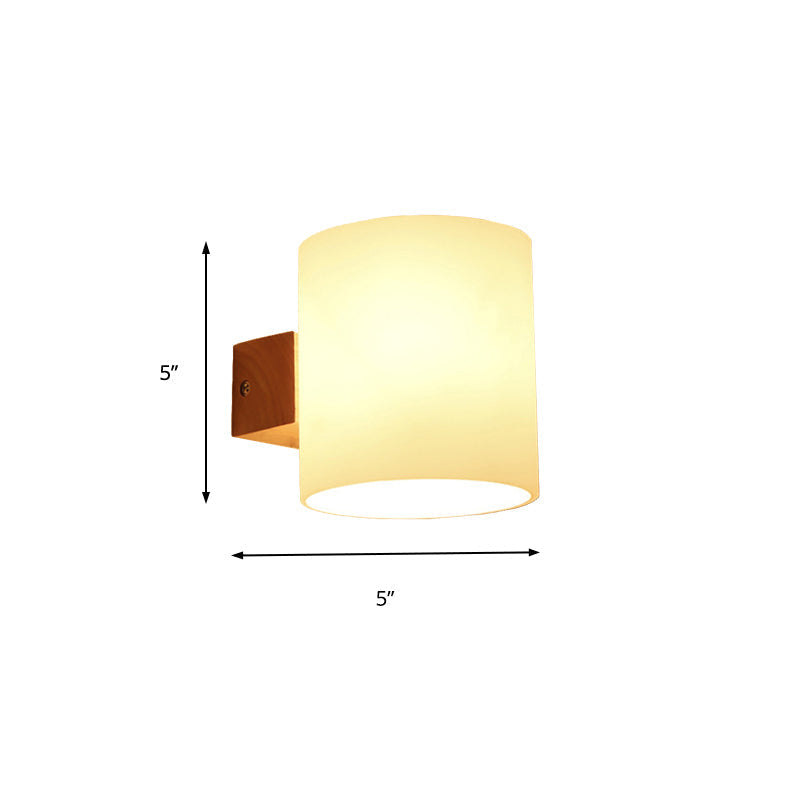 Cylinder Shade Frosted Glass Japanese Wall Lamp - Beige Bedroom Lighting