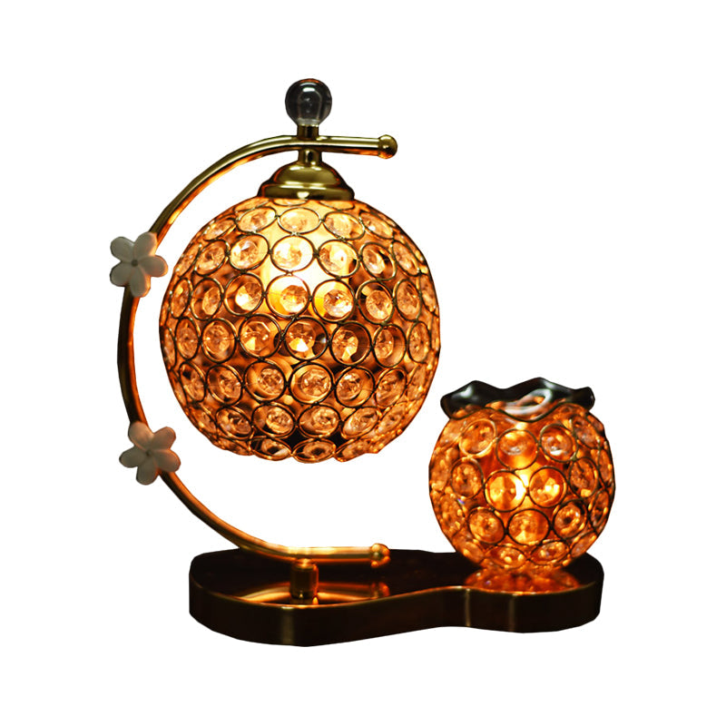 Alhena - Crystal Global Crystal Encrusted Desk Lamp Simplicity Single Head Gold Night Table Light with Floret Decor