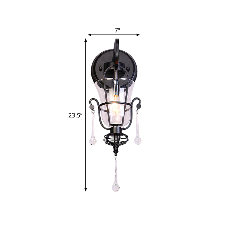 Modern Flared Black Wall Lamp With Clear Glass Shade