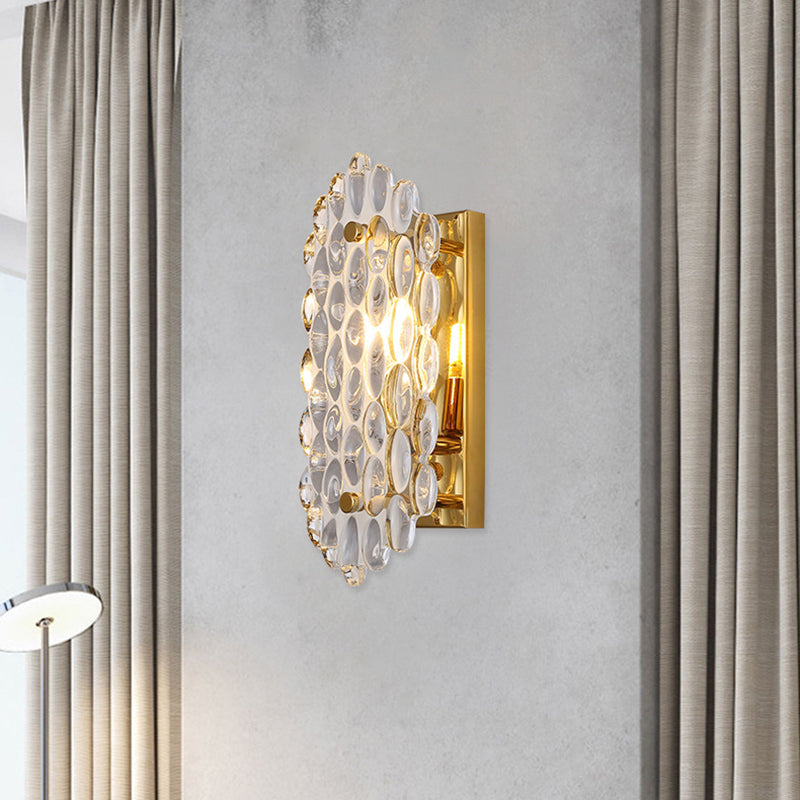 Modern Gold Wall Lamp With Crystal Panel Shade - Elegant Hallway Sconce