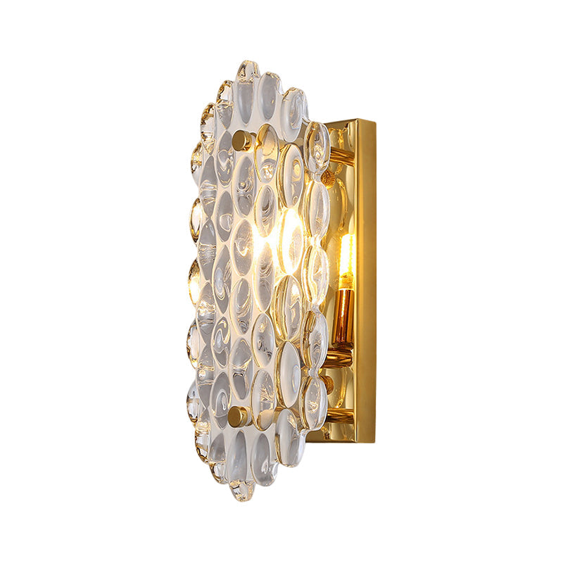 Modern Gold Wall Lamp With Crystal Panel Shade - Elegant Hallway Sconce