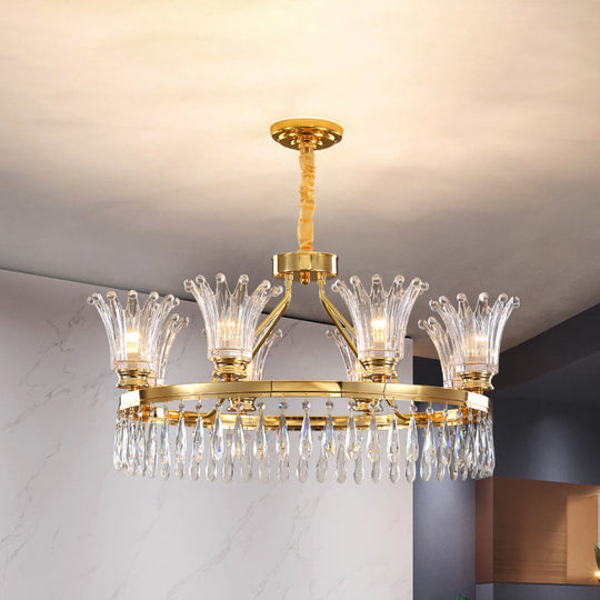 Classic Gold Flared Chandelier With Clear Crystals - 5/8 Bulb Ceiling Pendant 8 /