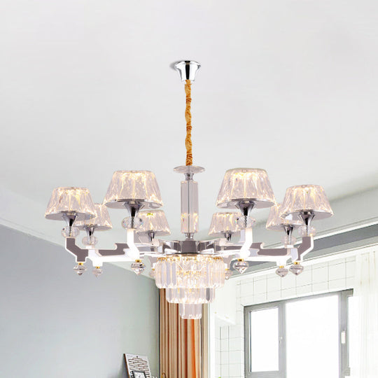 Silver Ceiling Lamp With Clear Crystal Traditional Pendant Chandelier 6/8 Cylindrical Bulbs