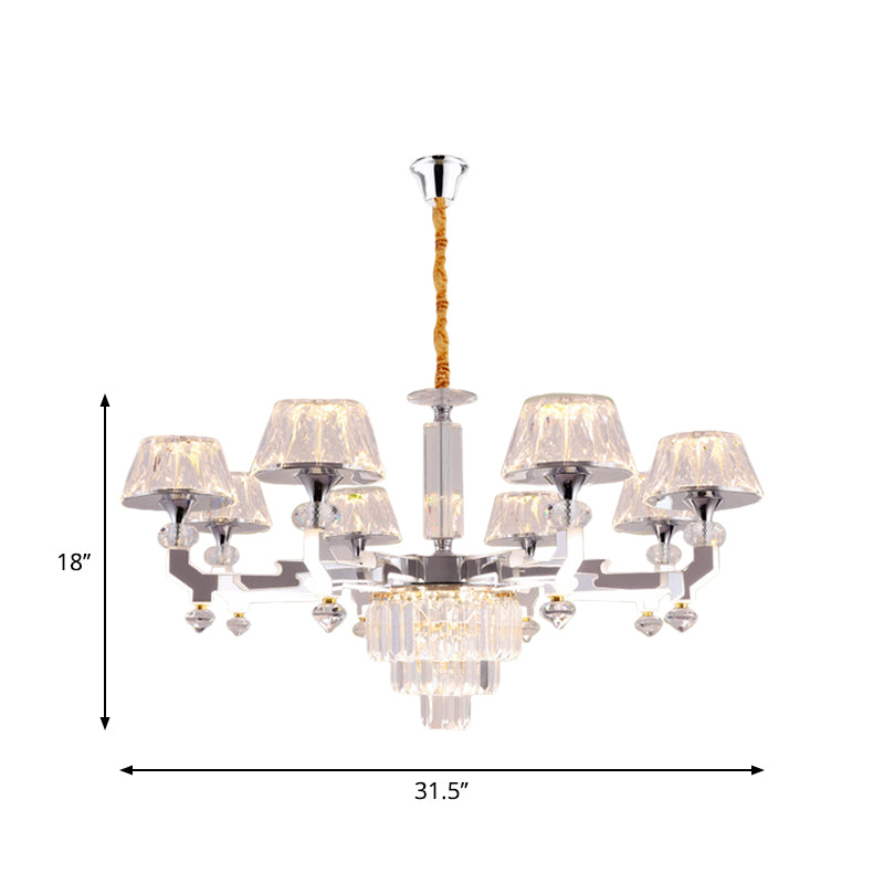 Silver Ceiling Lamp With Clear Crystal Traditional Pendant Chandelier 6/8 Cylindrical Bulbs