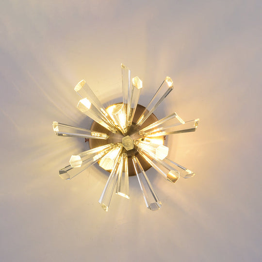 Contemporary 2-Head Gold Crystal Rod Sputnik Wall Sconce - Warm/White Light Clear / Warm