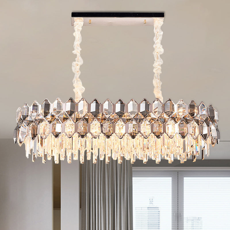 Modern Gold Circle Suspension Pendant Light With Clear Crystal Prisms - 12-Head Island Lighting