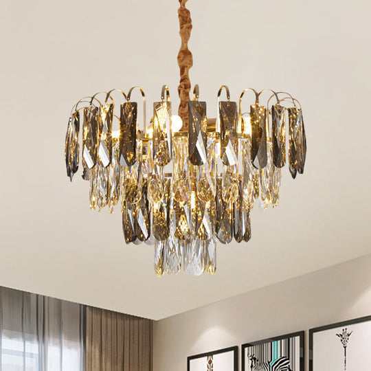 Golden Contemporary Chandelier: Layered Parlor Ceiling Lamp With Crystal Accents (5 Lights) Clear